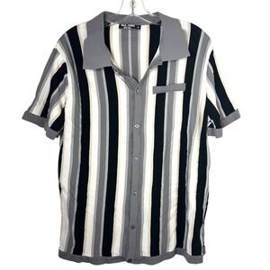 Paul jones MENS polo shirt knit XL grey black white vtg striped sopranos preppy